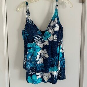 Beach House - Floral V-Neck Blue, White & Teal Swimsuit Top